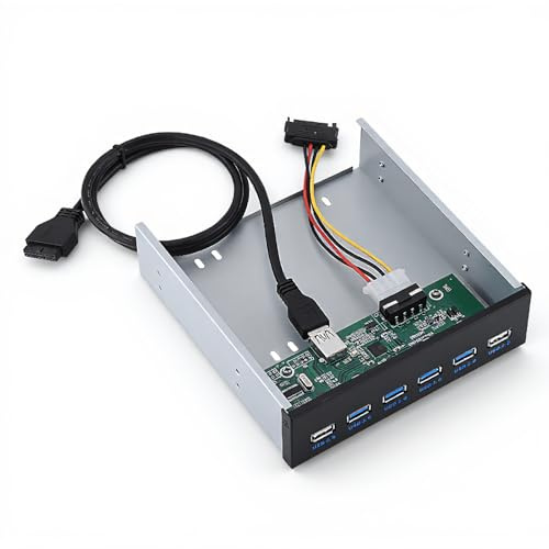 ASHATA Super Speed Frontplatte für PC Computer, 4 USB 3.0 + 2 USB 2.0 Anschlüsse, Multifunktions 5.25 Zoll Hub mit SATA-Kabel