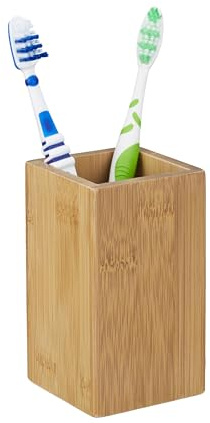 Relaxdays 4 x tandborstbägare bambu, tandborsthållare fyrkantig, bambumugg för tandborste och tandkräm, HBT 11 x 6,5 x 6,5 cm, natur