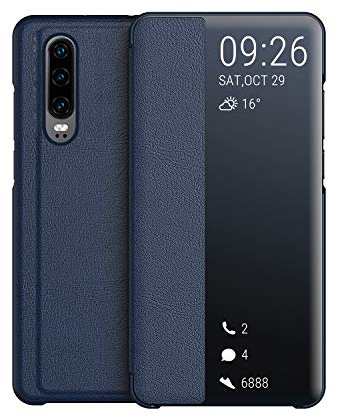 KANSi kompatibel mit Huawei P30 Hülle, Smart View Flip Hülle + Panzerglas - Navy