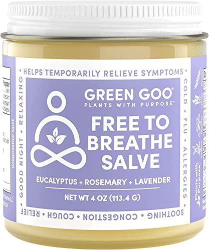 Green Goo Free To Breathe Natural Decongestant, Chest Rub Cream For Relief From Congestion & Difficulty Breathing, Promotes Restful Sleep, 4 Oz 4 Ounce (Pack of 1)