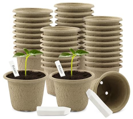 Mengxin 40 Pièces 11CM Pot Semis Biodegradable Godet Pots de Semis Culture Godets de Repiquage avec 100 Etiquette Semises pour Jardin Balcon Terrasse Serre Potager