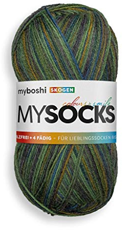 myboshi mysocks, 4-fädige Sockenwolle, strapazierfähiges Garn aus Schurwolle, Ökotex-zertifiziert, filzfrei, 100g, Ll 420m Grün (Skogen) 1 Knäuel