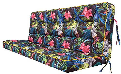 HOBBYGARDEN Bankkissen & Sitzkissen Outdoor für Gartenbank, Palettenkissen und Hollywoodschaukel – Auflage 140x49 cm Sitzfläche / 140x56 cm Rückenlehne, Bunte Bläter