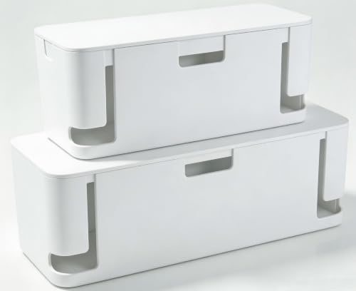 ZhiYo Kabelbox-Set 2er-Pack in Weiß (L+M), Elektrisch sichere Kabelmanagement-Box & Organizer aus ABS, Zum Verstecken von Steckdosenleisten und Kabeln auf Schreibtisch oder Boden