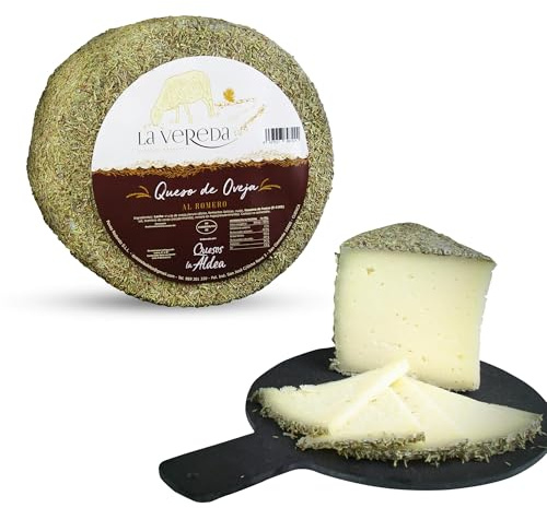 QUESOS LA ALDEA | Quesos Artesano de Oveja Curado en Manteca al Romero | Medio Queso 1,5 kg | Queso Curado Gourmet de Leche Cruda | Ideal para Cestas de Navidad, Lotes y Packs Regalo Artesanales