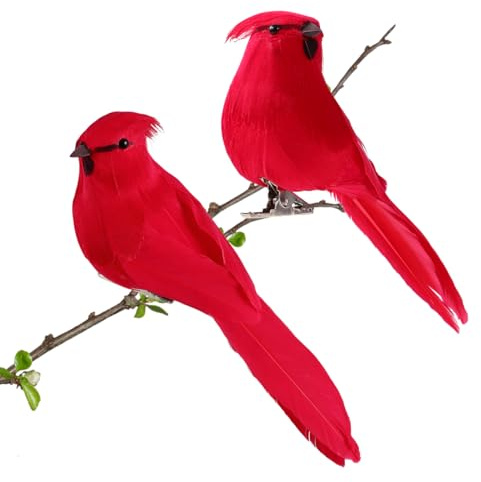 VALICLUD 2pcs Birds Figurines Decor Lifelike Red Bird Ornaments for Wedding Home Office Garden and Party Decorations Adorable Feathered Design