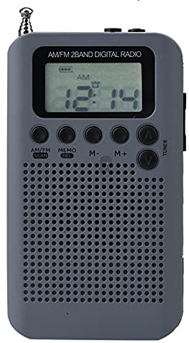 ciciglow Radio Portátil Am/FM, Mini Reproductor de Radio de Sintonización Digital Multifuncional con Altavoz Externo Radio de Bolsillo Compatible con 9 KHZ/10 KHZ KHZ(Gris)