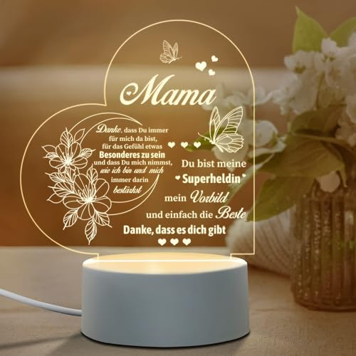 Juratar Weihnachtsgeschenke für Mama – LED Lampe Nachtlicht personalisiert – Geschenk für Mama zum Geburtstag, Muttertag oder Weihnachten Mutter Geburtstagsgeschenk