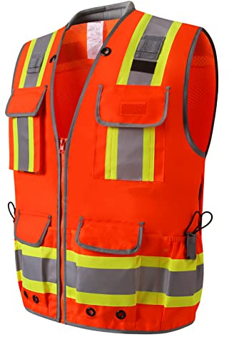 UNINOVA Surveyor Safety Vest Reflective for Men, Class 2 Heavy Duty Safety Vests Reflective with Pockets and Zipper,High Visibility Construction Work Vest