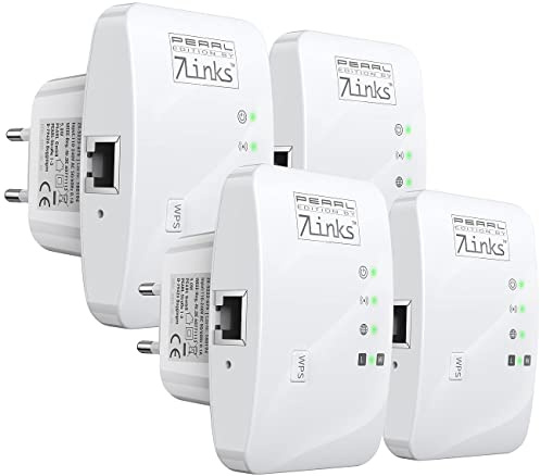 7links WiFi Repeater: 4er-Set Mini-WLAN-Repeater mit WPS-Taste, 300 Mbit/s, 2,4 GHz & LAN (Verstärker, Mobile WLAN, Kabel)