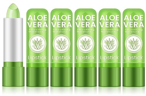 Ownest Paquete de 5 lápices labiales de aloe vera, bálsamo labial nutritivo calmante de larga duración, hidratante de labios, cambio de color de temperatura, cuidado de los labios, embalaje
