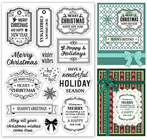 ORIGACH Christmas Sentiment Clear Stamps for Card Making, Holiday Greetings Transparent Stamps for DIY Craft Scrapbooking Photo Album Journaling Decor