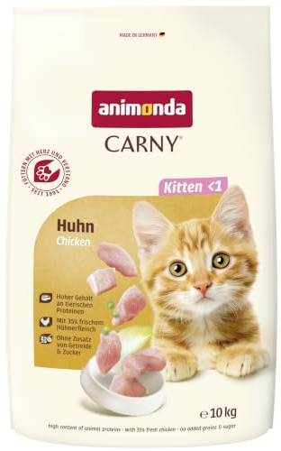 animonda Carny Adult Katzen Trockenfutter Kitten mit Huhn (1 x 10kg) | Kittenfutter trocken für wachsende Katzen ohne Zucker und Getreide, hoher Fleischanteil