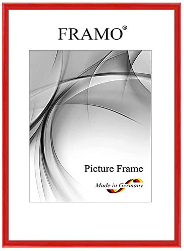 FRAMO Holz Bilderrahmen Schmal 19 x 28 cm aus Massivholz | Rot Hochglanz | Farbe/Größe wählbar | Rahmen für Poster | Puzzle | Foto collage N°123