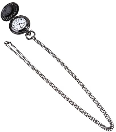 Mikikit Vintage Taschenuhr Anhänger in Schwarz aus Legierung im Retro Look | Halskette Tragbar, für Damen und Herren, für Alltag und Party Geeignet, Präzise Zeitanzeige