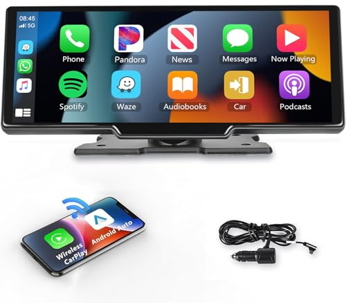 Podofo 10.26 Touchscreen Wireless Carplay Portable Car Stereo Android Auto, Car Play Navigation, Voice Control, Bluetooth/AUX/FM, Car Radio Receiver