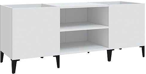 vidaXL Plattenschrank, Schallplattenschrank mit viel Stauraum, Plattenspieler Schrank für Wohnzimmer, LP Schrank Schallplattenständer, Weiß Holzwerkstoff