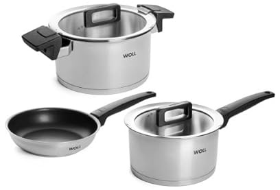 WOLL – Concept Set: Stieltopf Ø 18 cm + Kochtopf Ø 20 cm (je mit Glasdeckel) & Bratpfanne Ø 20 cm – Edelstahl, induktionsgeeignet & backofenfest – für alle Herdarten