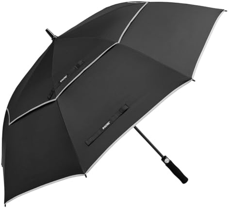 G4Free Golfparaply som öppnar sig automatiskt, överdimensionerat paraply, extra stort paraply med dubbelt tak, ventilerande, vindtätt och vattentätt käpparaply, 119 cm (svart)