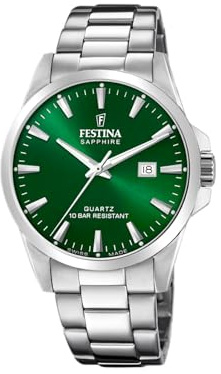 Festina Swiss Made Reloj Hombre Analógico de Acero Inoxidable 316l Plateado - Movimiento de Cuarzo - Calendario - Cristal Zafiro de Alta Resistencia - Resistente al Agua 10 ATM F20024/6 Classic Steel