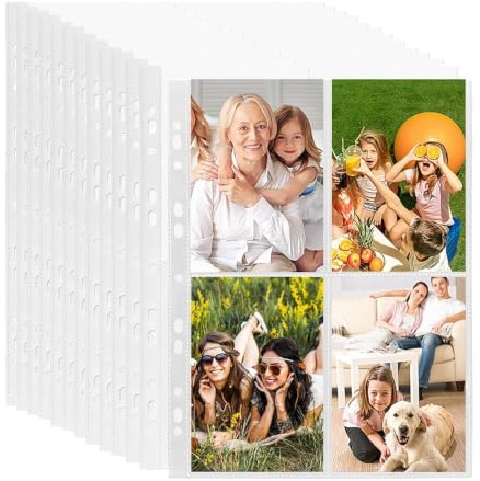 60Pcs Transparent Postkartenhüllen,Transparent Postkartenhüllen 4 Fächer | 480 Doppelseitig Fotohüllen,Kleine Klarsichtfolien,Fotohüllen DIN A4（10.7CMX15.2CM）