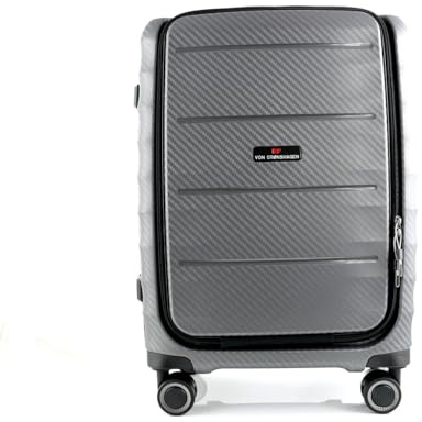 Von Cronshagen Reisetrolley Balto | Stabiler Hartschalen Koffer in verschiedenen Größen | 4 leichtlaufende Doppelrollen | 3-stelliges TSA-Zahlenschloss (Anthra, S- Handgepäck Vortasche 55cm)