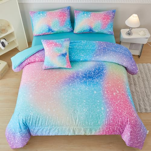 PERFEMET Pink Green Girls Twin Comforter Set