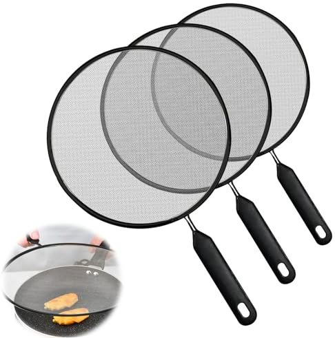 TOATELU 3 piezas de protección contra salpicaduras de acero inoxidable: colador antisalpicaduras con asa, tapa de prueba para sartenes, 21 cm, 25 cm, 29 cm de diámetro, tapa de prueba de aceite para