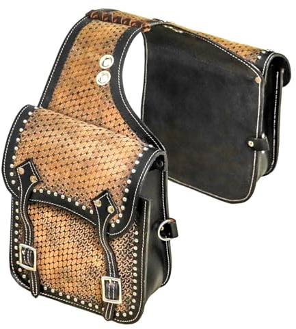 EQUIGEAR Western-Leder-Satteltasche für Pferde | Reitvergnügen Wanderritt geeignet für Reiten und Fassrennen | Satteltasche mit verstellbarem Riemen GRÖSSE: 10X10X3 SA-37