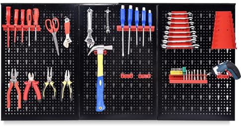 SOARS Pegboard Metal 120 x 60cm, Organizador de Herramienta de Pared, con 20 Accesorios para Taller y Garaje