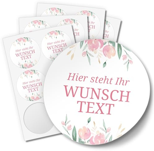 Einladungskarten Manufaktur Hamburg 24 PERSONALISIERTE Aufkleber mit Wunschtext individualisiert anpassbar Namen Datum Etiketten rund 4cm, rosa Blumen