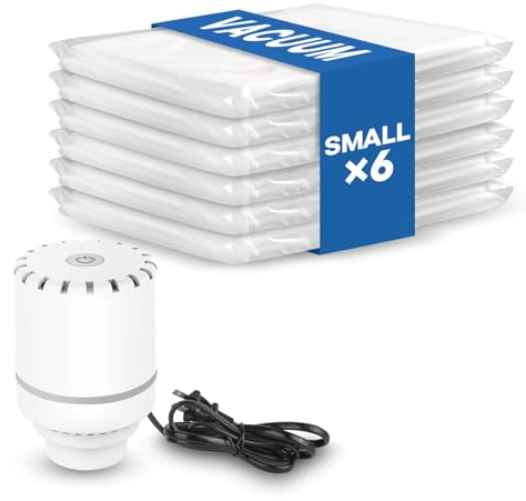 Vacbird Sacchetti Sottovuoto Vestiti con Pompa Elettrica, Confezione da 6 (60 x 40 cm) Sacchi Sottovuoto, Pompa Sottovuoto da Viaggio per Vestiti, Cuscini, Peluche, Gadget da Viaggio