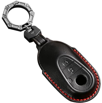 ontto Étui de protection en cuir pour clé de voiture - Convient pour Mercedes Classe C S W223 W206 EQS 450 500 580 EQE AMG S500L 2021-2024 - Accessoire porte-clés 3 boutons - Noir