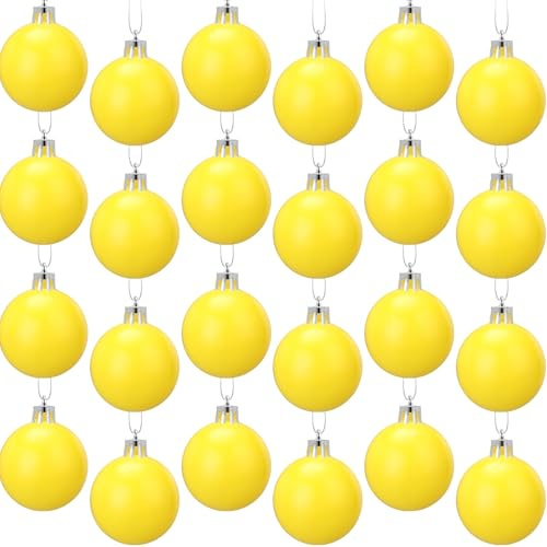 24 Stück 6,1 cm gelbe Weihnachtskugeln, Weihnachtsbaum-Anhänger, glänzende Kugeln, Set für Weihnachtsbaum, Kranz, Girlande, Dekorationen (Mattes Gelb)