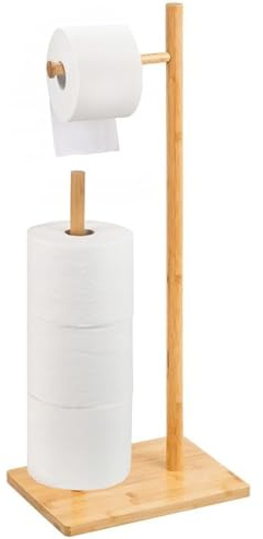 Portarrollos Papel Higiénico de Pie de Bambú con Soporte para Rollos de Repuesto, Soporte Papel Higienico sin Taladro, Portarrollos de Almacenamiento de Papel Higiénico para Baño, 67x28x21cm