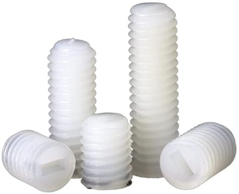 Nodrest 10/20 Stück M3 M4 M5 M6 M8 M10 M12 Metrisches Gewinde, weißes Nylon, Kunststoff, isoliert, geschlitzt, Flache Spitze, kopflose Madenschraube, Stellschraube