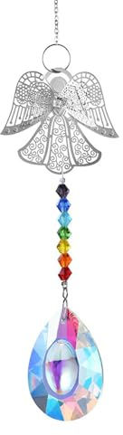 Sonnenfänger Kristall, 29cm Metall Engel Kristall Glas Prisma Anhänger, Bunte Kristalle Anhänger, Hängende Dekoration für Fenster, Gärten, Büros(1, Engel)