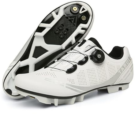 ENEN Fahrradschuhe Herren Damen, Rotationsschnüre Mountainbike Schuhe, Nylon MTB Radschuhe Kompatible SPD 2 Schrauben mit Delta Lock Pedal (Weiß,42)