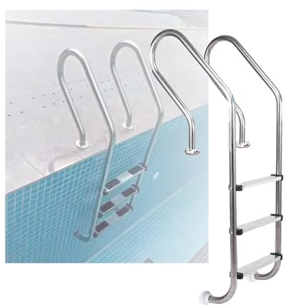 Swimming Pool Ladder,Swimming Pool Step 3 Steps with Widen Curve up Armrest, Easy to Install and Climb for Water Park Indoor Pool Outdoor Pool(Drilling,3-Steps1.2mm)