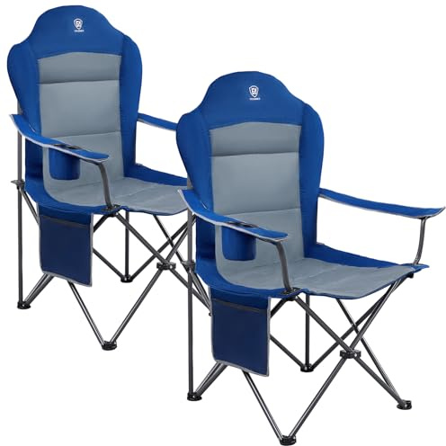 EVER ADVANCED Luxus Campingstuhl Faltbar 160 KG Belastbar Ultragroß mit Hochlehner Bequem Gepolster Klappstuhl Camping Garten Balkon Strand, Camping Stuhl Sessel Gartenstuhl Anglerstuhl