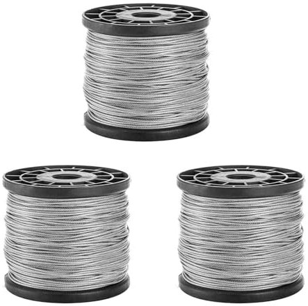 Booso 3X Cable de Alambre de 1/16 Pulgadas X 500 Pies, Cable de AvióN de Cuerda Trenzada de Alambre para Tendedero Al Aire Libre, Enrejado,