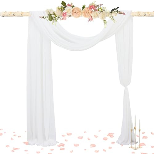 FUHSY Querbehang Freihanddeko Weiß Vorhang für Hochzeit 70 x 600cm Transparente Gardinen Schals Voile Vorhang Hochzeitsbogen Wandbehang Dekoration für Hochzeitsfeier Zeremonie dekoration