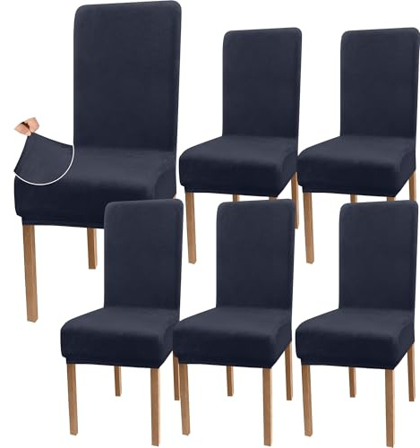 Granbest Samt Dehnung Essen Stuhlhusse, Luxus Parson Stuhlhussen für Esszimmer, Waschbare Armlose Stuhl Schutz für Kinder und Haustiere (Set von 6, Samt Holzkohle Grau