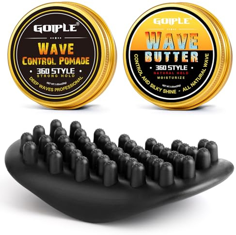 Eponge Cheveux Afro Brosse à Ondulations & Pommade Pour Hommes Noirs et Barbiers, Brosse à Boucles Afro Lavable Avec Grandes Dents en Caoutchouc | Twist Styling, Ensemble de Coiffage à Pommade