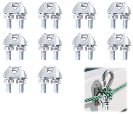 10 Pcs Wire Rope Clip M3 Cable Clamp for 3mm Wire Rope, Cable Grip Galvanized Steel U-Shape Bolt Saddle Fastener with Lock Nuts for Tensioning Wire Ropes Industry Household Transportation