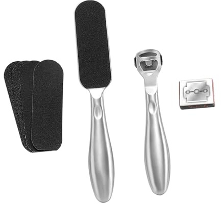 Rimuovi Calli Piedi in Acciaio Inox, Kit 4 Pezzi da Pedicure | Uso Domestico, Design Ergonomico e Facile da Pulire, Aiuta a Ridurre i Solchi Ungueali