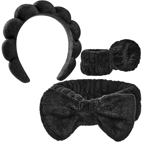 Xanthelle Hårband Kosmetik, 4 st svart hår spa pannband, smink hårband, hudvård pannband tvätt ansikte armband set