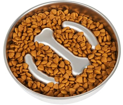 Zwpontia Slow Feeding Dog Bowl - Stainless Steel Slow Eating Bowl for Dogs | Raised Anti-Choking Basin for Indoor Outdoor Large Medium Breeds Bored Animals