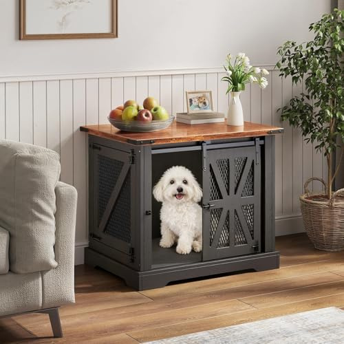 Jaula para Perros, Caja de Perro de 73 cm, Jaula para Perros de Tres Puertas para Uso Doméstico, Puerta Corredera, Casa Moderna de Madera para Perros, Cachorros, Diseño Reforzado, Negro