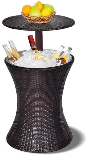 Handwoven PE Rattan Ice Bucket with Lifting Design – Outdoor Bar Table Accessory for Chilled Drinks & Wine Cooling